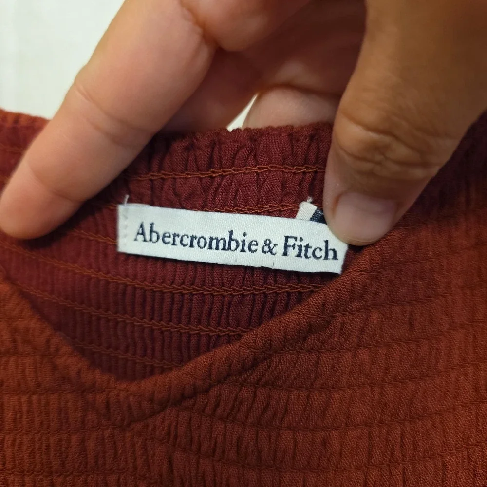 Abercrombie & Fitch Dress Womens XS Red Smocked Puff Sleeve Maxi Boho Sundress